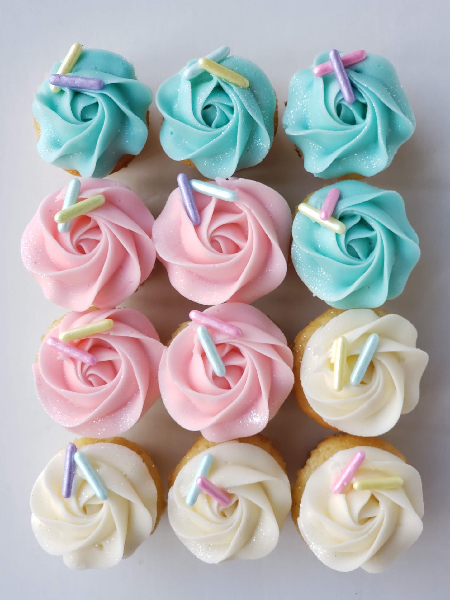 Mini Cupcakes with Rosettes and Oversized Sprinkles