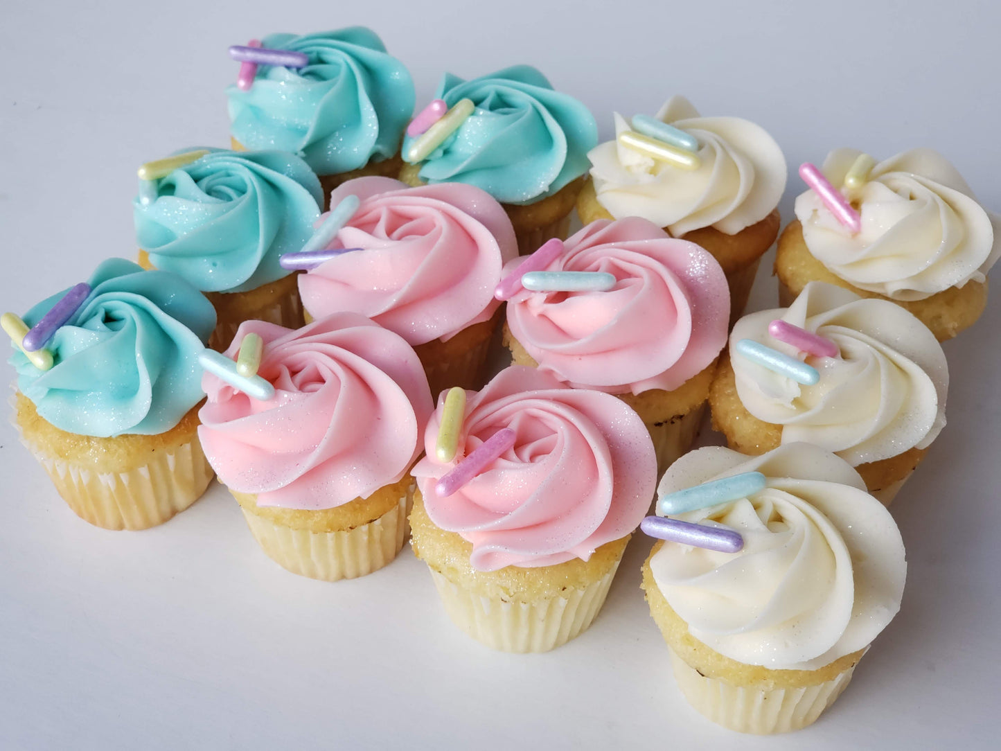 Mini Cupcakes with Rosettes and Oversized Sprinkles