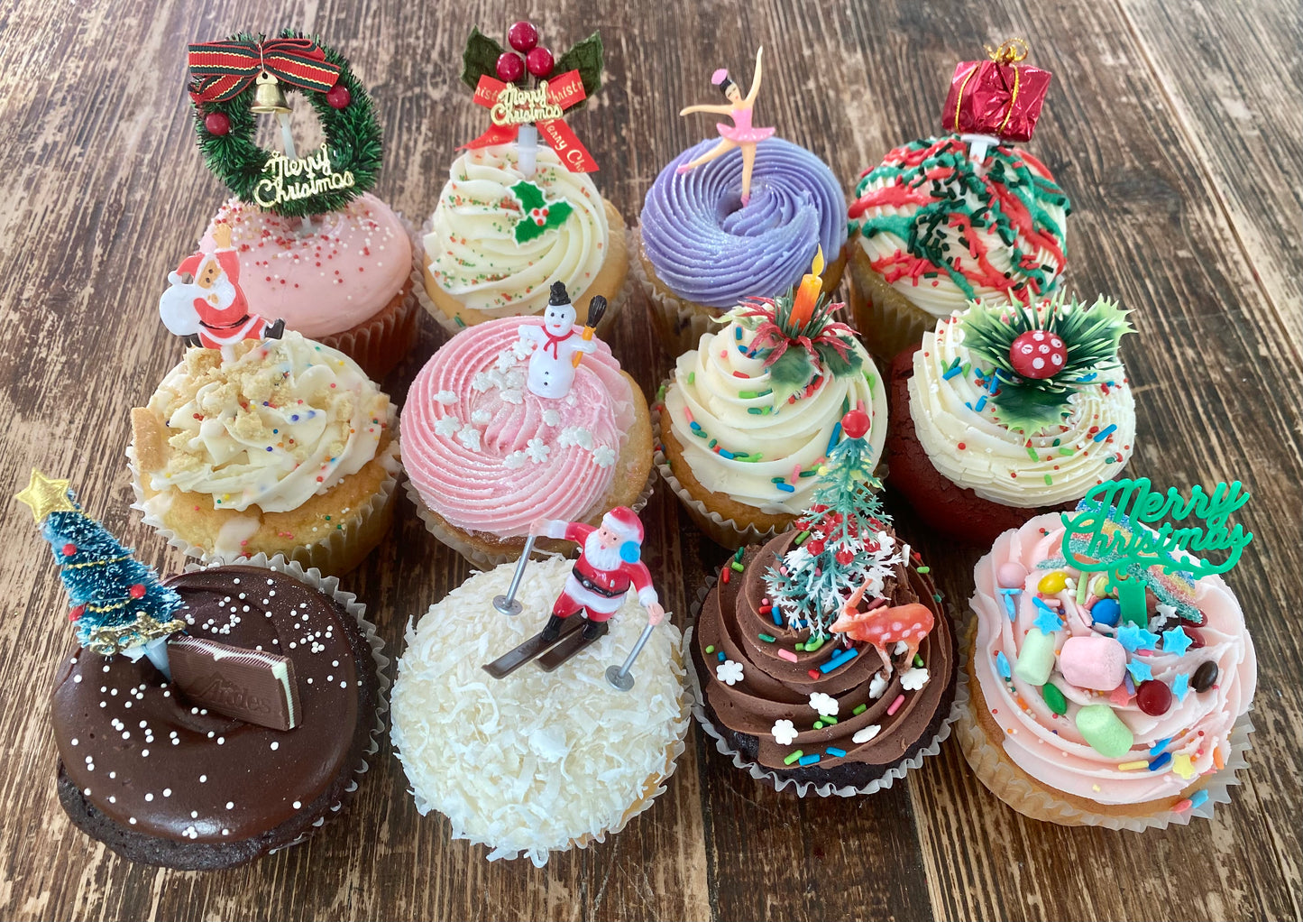 Twelve Cupcakes of Christmas w/Vintage Toppers Dozen