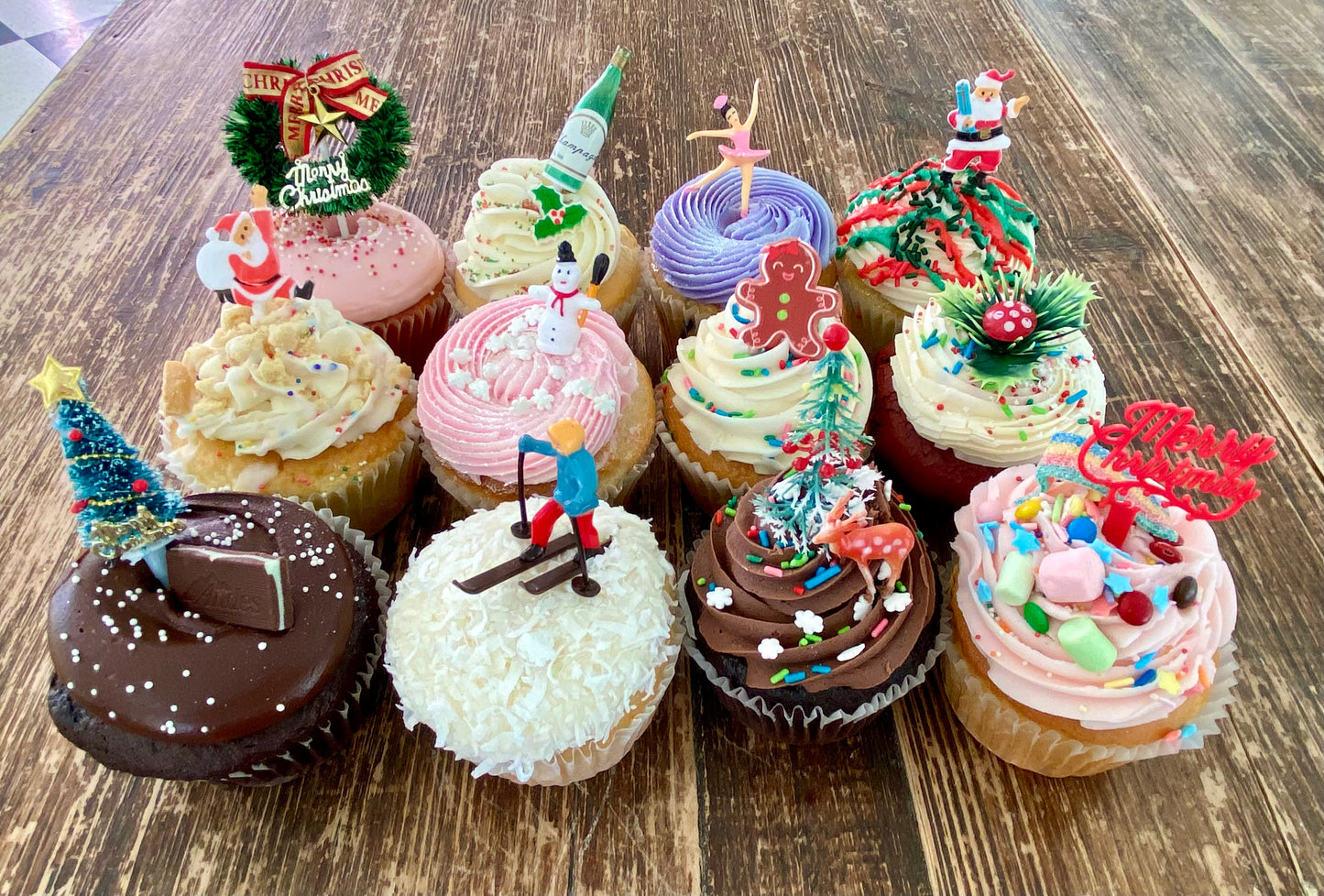 Twelve Cupcakes of Christmas w/Vintage Toppers Dozen