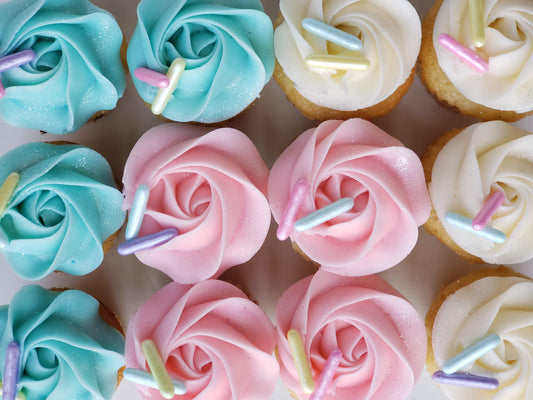 Mini Cupcakes with Rosettes and Oversized Sprinkles